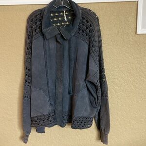 Free People Navy Crochet Cardigan